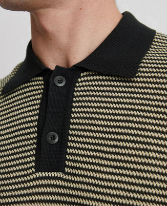 Knitted poloshirt strepen zwart beige