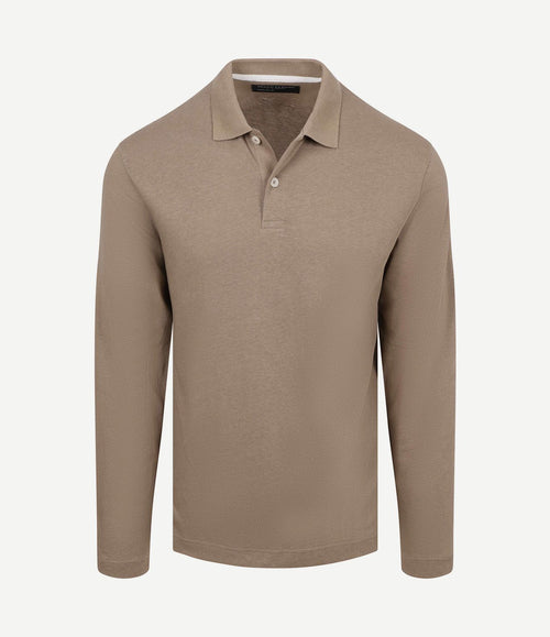 Longsleeve polo cotton linen taupe