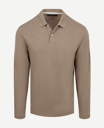 Longsleeve polo cotton linen taupe