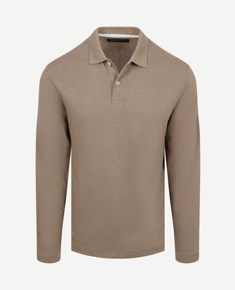 Longsleeve polo cotton linen taupe