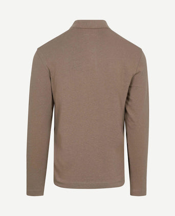 Longsleeve polo cotton linen taupe