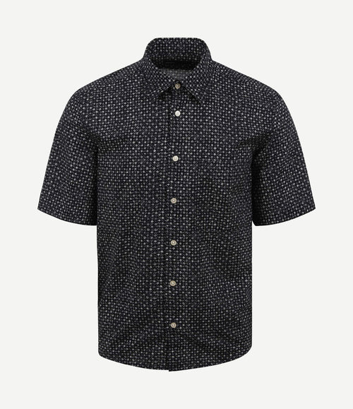 Overhemd short sleeves print donkerblauw