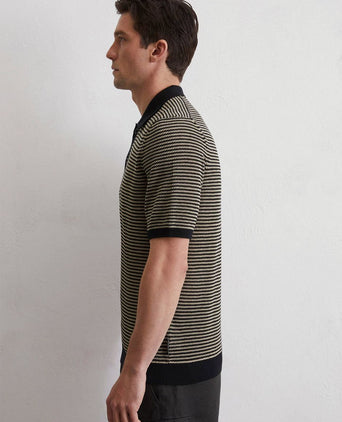 Knitted poloshirt strepen zwart beige