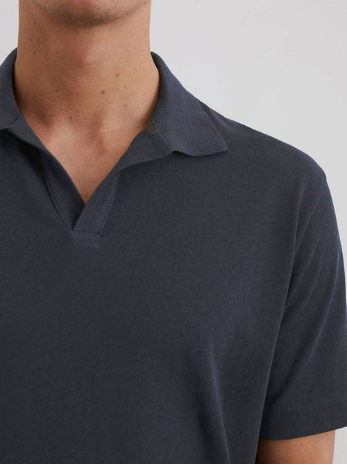 Marc o'polo poloshirt riva linen blend donkerblauw