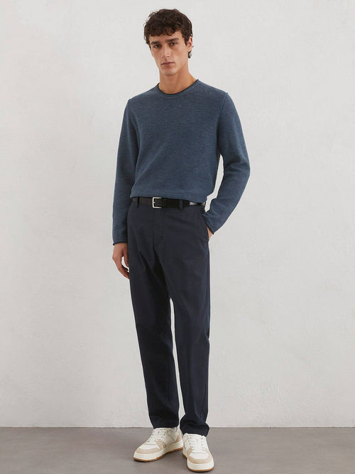 Marc o'polo pullover crewneck cotton/linen dark blue | Regular-fit