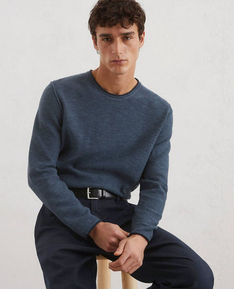 Marc o'polo pullover crewneck cotton/linen dark blue | Regular-fit