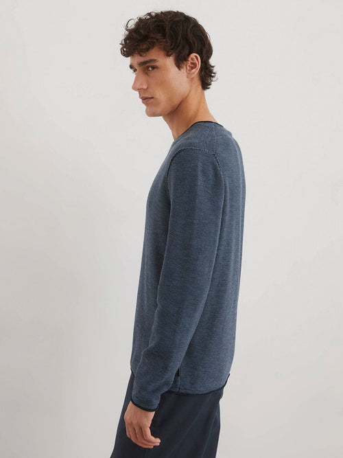 Marc o'polo pullover crewneck cotton/linen dark blue | Regular-fit