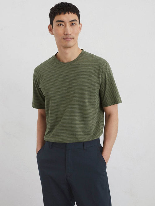 Marc o'polo t-shirt slub stripes dark green | Regular-fit
