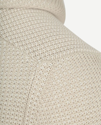 Hooded halve rits pullover structured bi-colour ecru