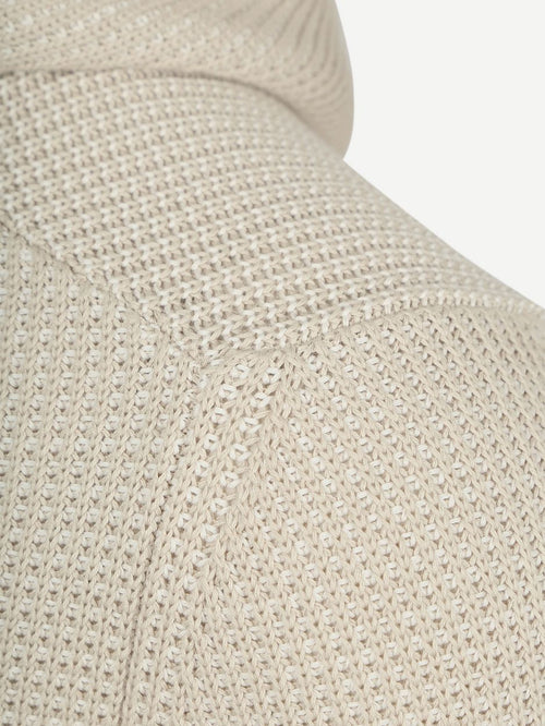 Hooded halve rits pullover structured bi-colour ecru
