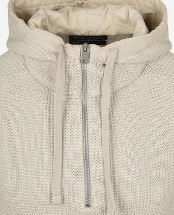 Hooded halve rits pullover structured bi-colour ecru