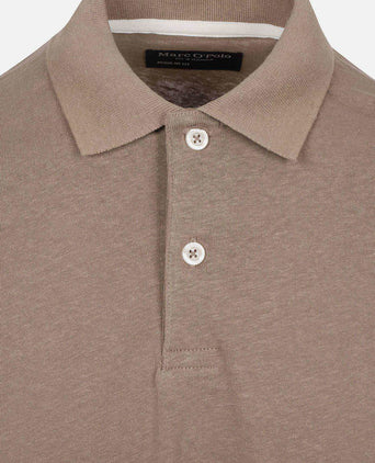 Longsleeve polo cotton linen taupe