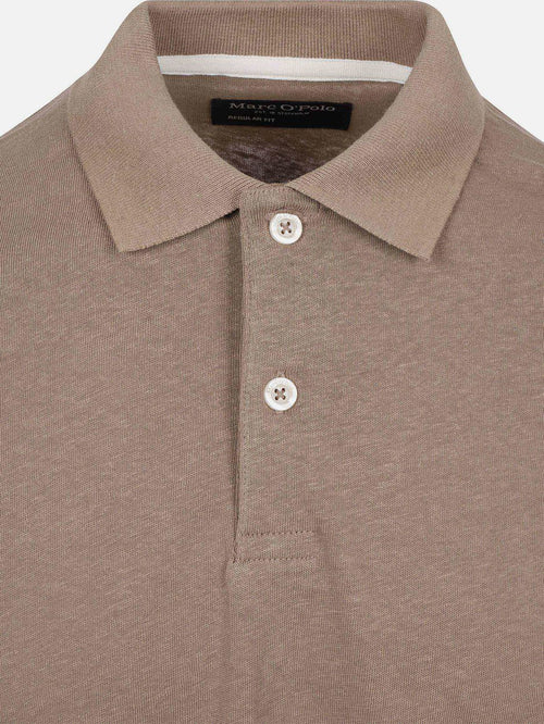 Longsleeve polo cotton linen taupe