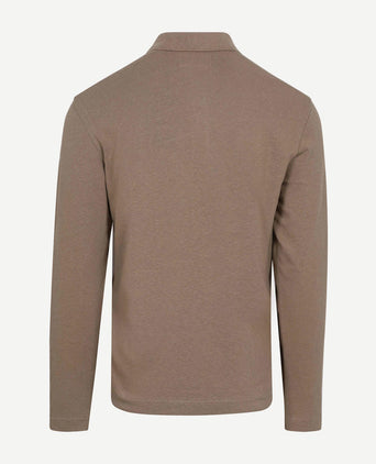 Longsleeve polo cotton linen taupe