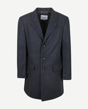 Coat wool herringbone donkerblauw