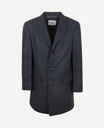 Coat wool herringbone donkerblauw