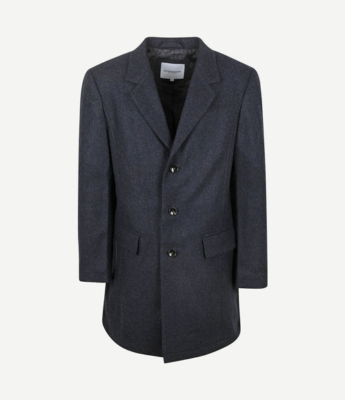 Coat wool herringbone donkerblauw