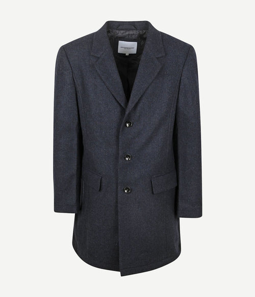 Coat wool herringbone donkerblauw