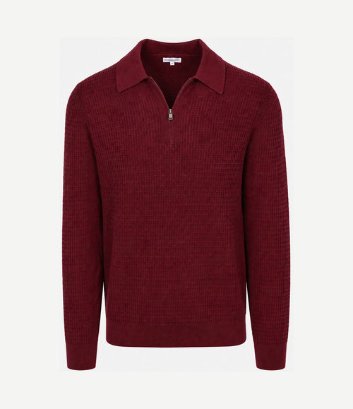 halve rits poloshirt knitted structure burgundy