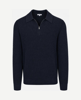 halve rits poloshirt knitted structure donkerblauw