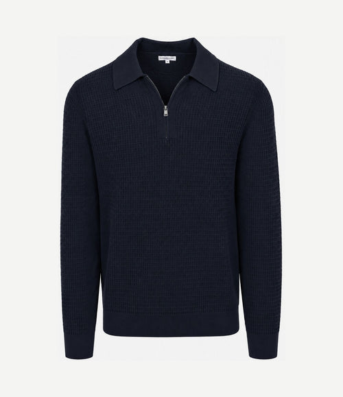 halve rits poloshirt knitted structure donkerblauw
