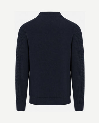 halve rits poloshirt knitted structure donkerblauw