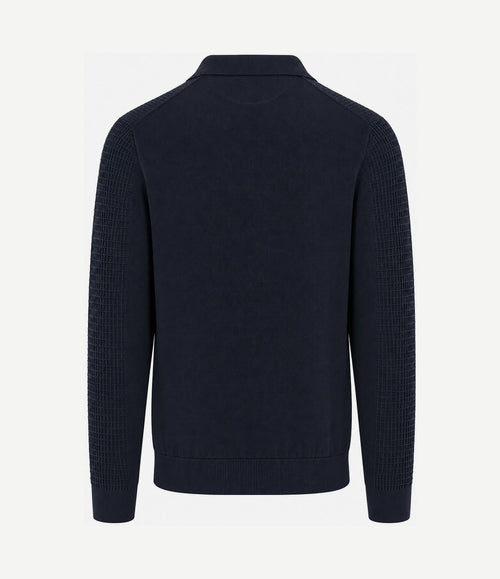 halve rits poloshirt knitted structure donkerblauw