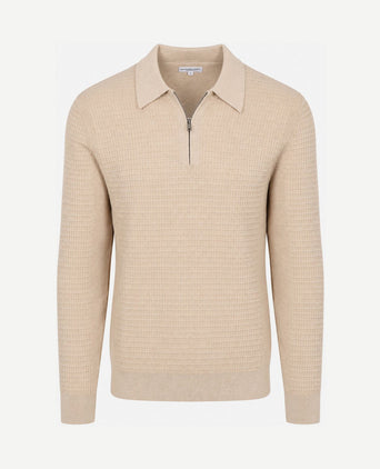 halve rits poloshirt knitted structure sand