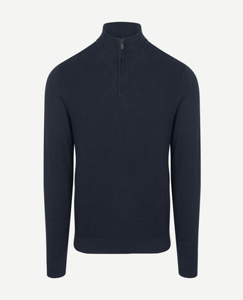 halve rits trui merino blend donkerblauw