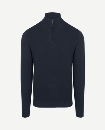 halve rits trui merino blend donkerblauw
