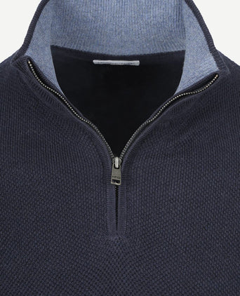 halve rits trui merino blend structure donkerblauw