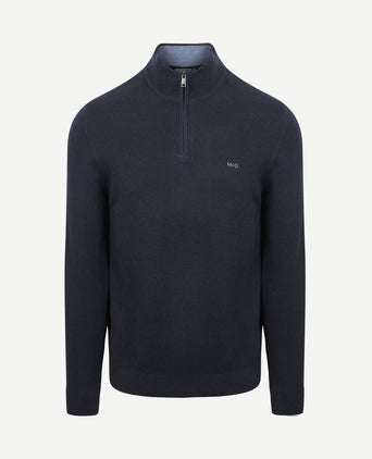 halve rits trui merino blend structure donkerblauw