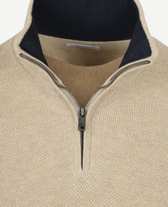 halve rits trui merino blend structure sand