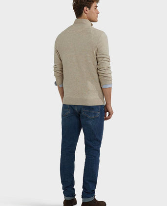 halve rits trui merino blend structure sand