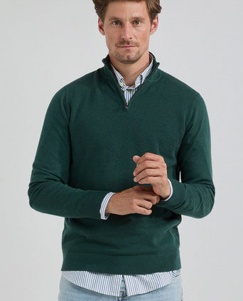 halve rits trui merinowol blend pine groen