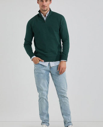 halve rits trui merinowol blend pine groen