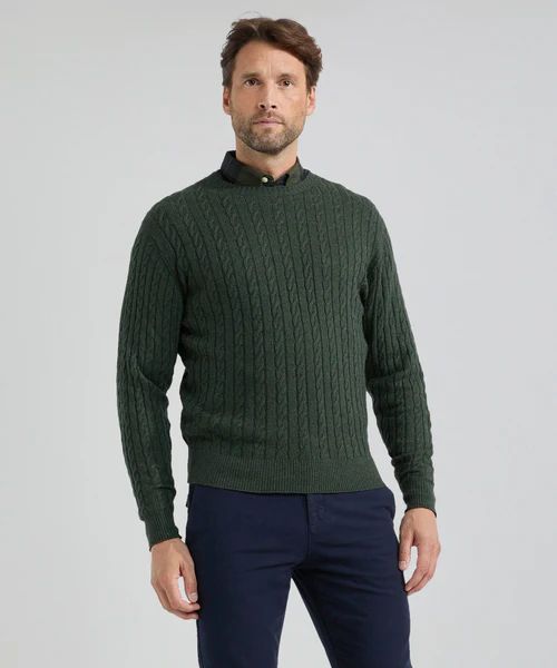 McGregor kabeltrui merinowol melange donkergroen | Regular-fit