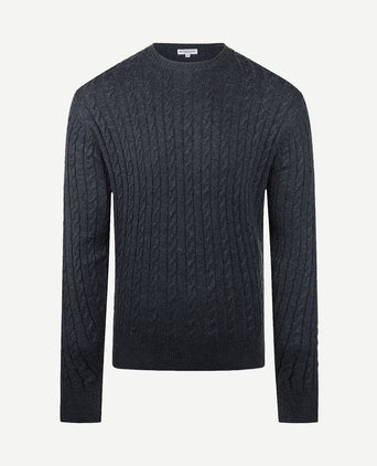 Kabeltrui merinowol melange donkerblauw