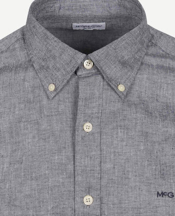 Overhemd cotton linen donkerblauw