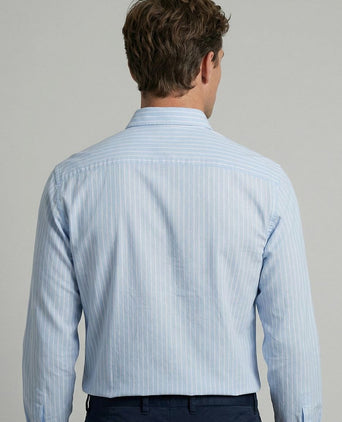 Overhemd cotton linen strepen lichtblauw
