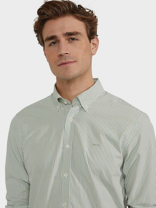 Overhemd poplin streep groen