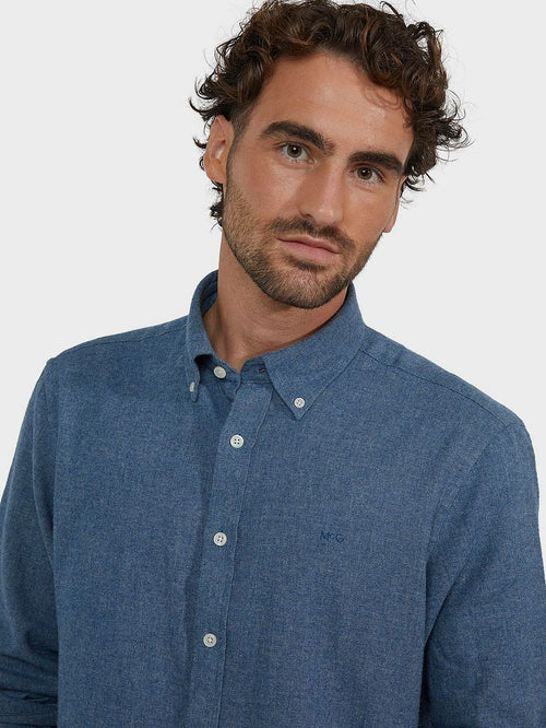 Overhemd flanel melange blauw