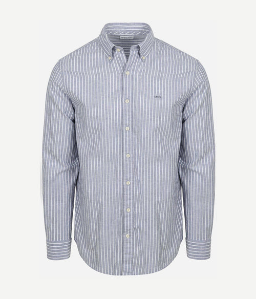 Overhemd cotton linen strepen indigo