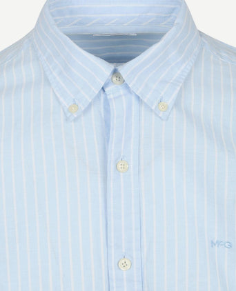 Overhemd cotton linen strepen lichtblauw