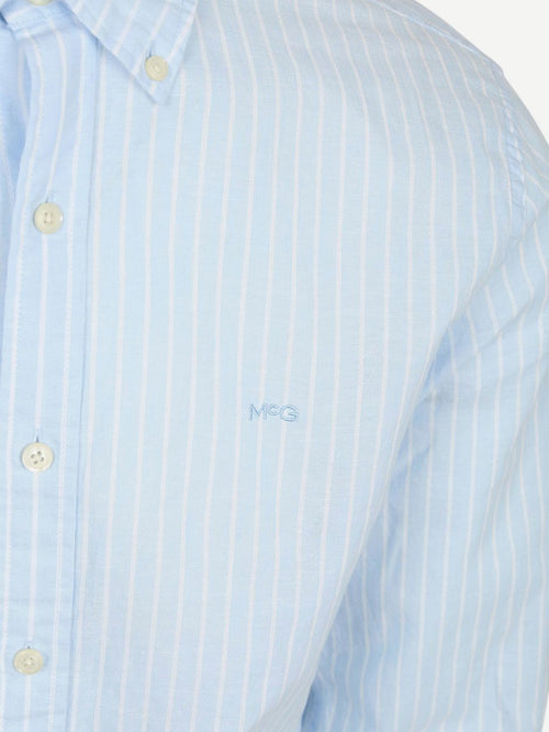 Overhemd cotton linen strepen lichtblauw