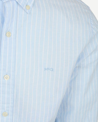 Overhemd cotton linen strepen lichtblauw