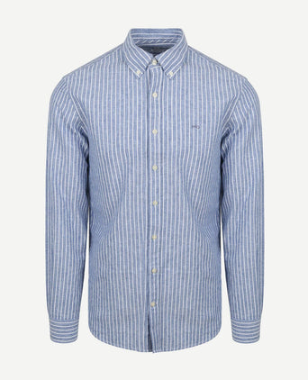 McGregor overhemd linnen blend streep blauw | Regular-fit