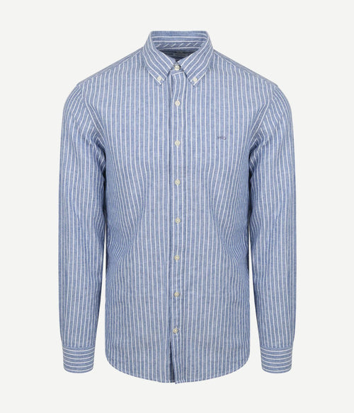 McGregor overhemd linnen blend streep blauw | Regular-fit