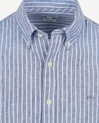 McGregor overhemd linnen blend streep blauw | Regular-fit
