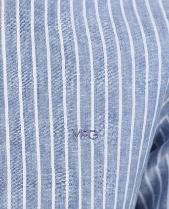 McGregor overhemd linnen blend streep blauw | Regular-fit